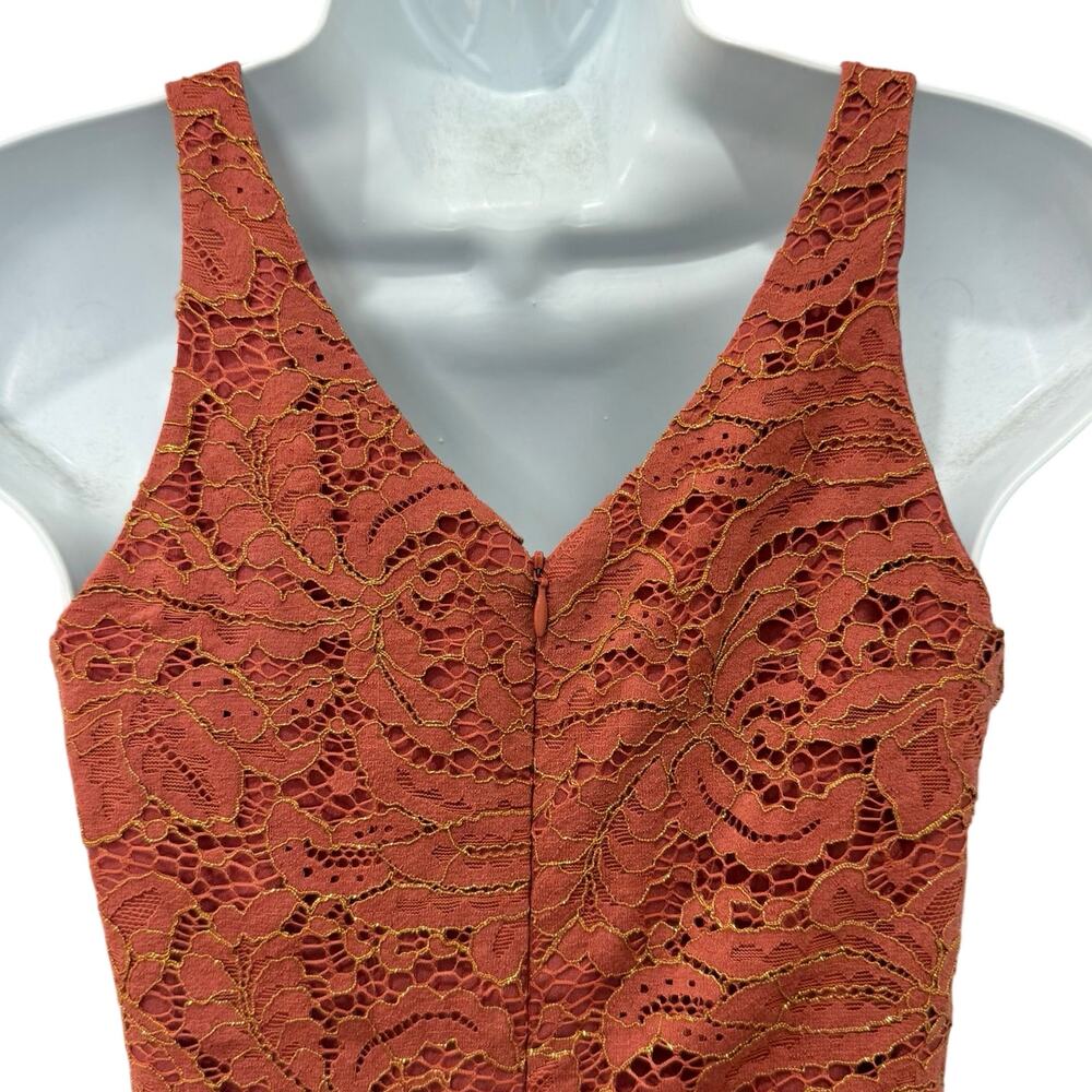 Dress the Population Burnt Orange Gold Lace Tiered V-Neck Midi Dress size S - Picture 14 of 16